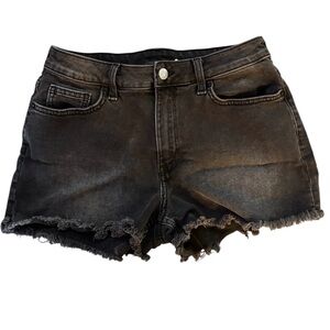 H&M Women's Divided Black Denim Shorts, Frayed, Zipper Button Closure Size 6
